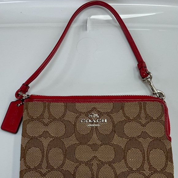 Coach Small Wristlet Khaki True Red